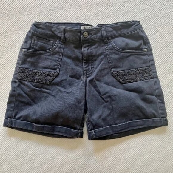 MUDD Girl's Plus Gray Twill Shorts-Adjustable Waist & Macrame Detail - Size 16.5 - Picture 1 of 4